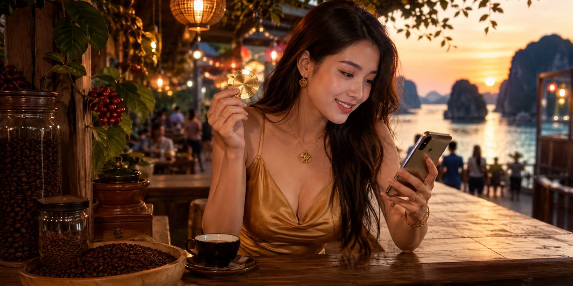 Người dùng trải nghiệm casino trên điện thoại bên vịnh Hạ Long