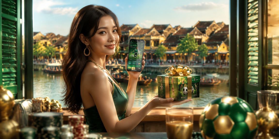 Người dùng VIP tại Hội An thưởng thức cà phê và xem bonus trên điện thoại